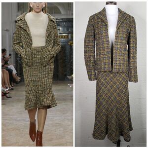 Jones New York Signature Wool Multi Color Tweed Open Jacket & Peplum Skirt Set 4